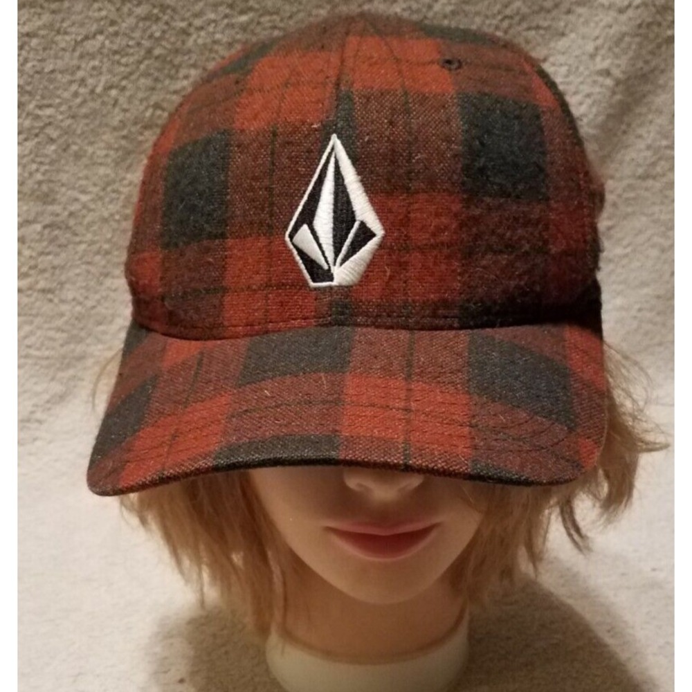 Volcom Plaid Baseball Hat Cap Snowboarding Skater Surfer Skier Red/Brown/Black
